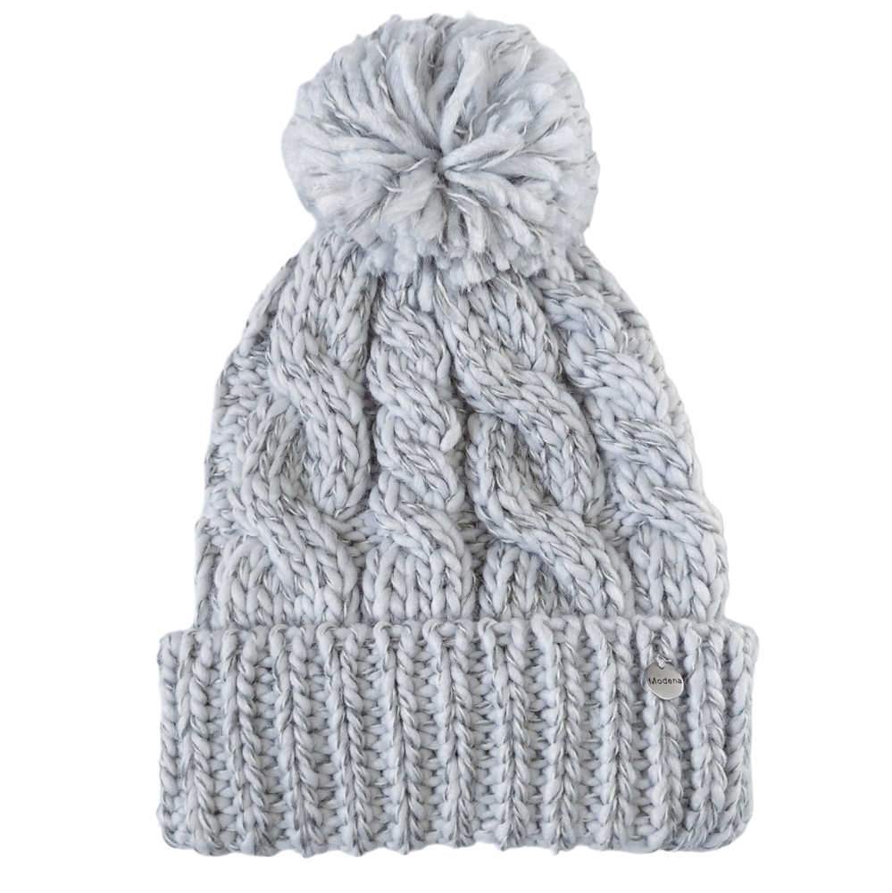 Beanie Hat Gray One Size Womens Braided Knit Hat Warm Pom New Winter Hat
